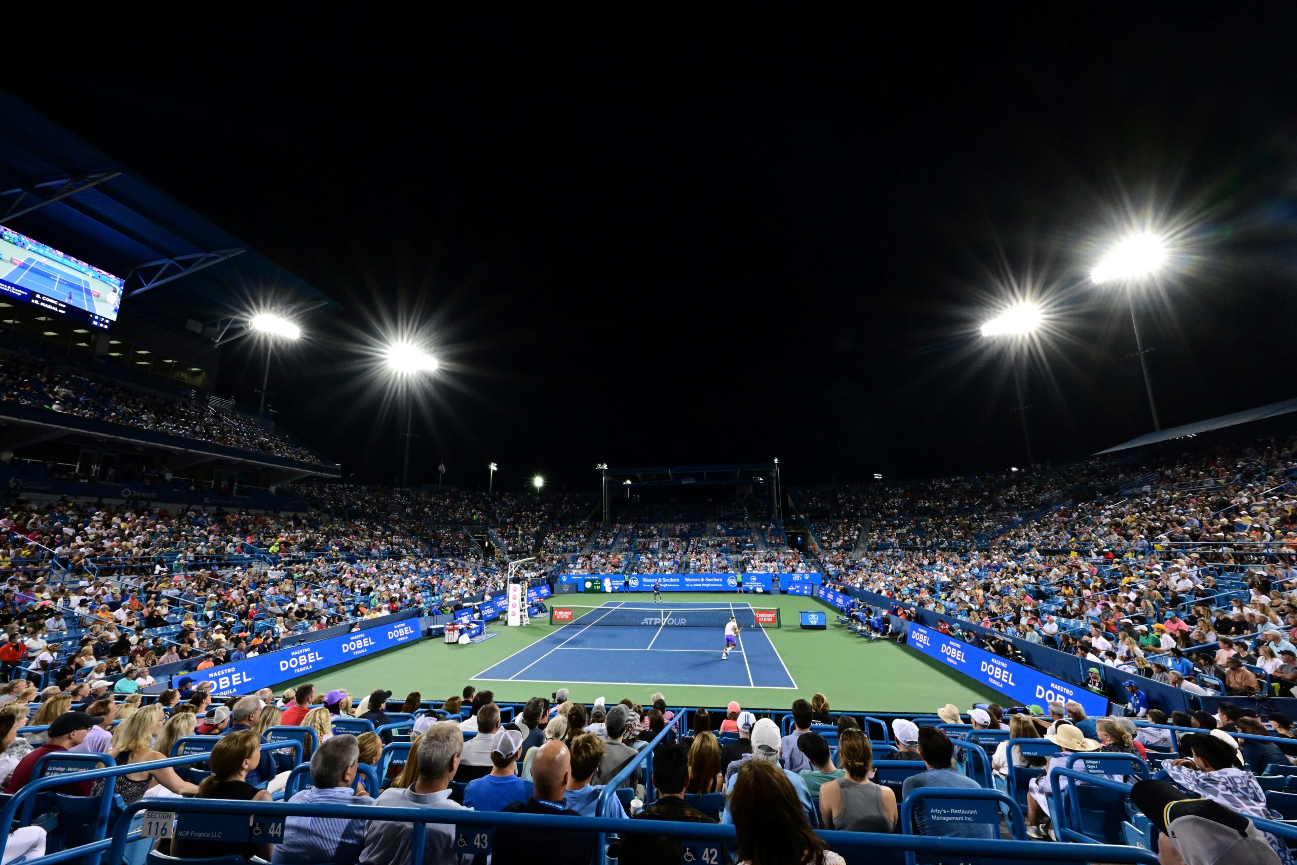View of night match on center court