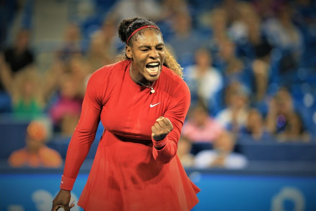 Serena Williams yelling in victory